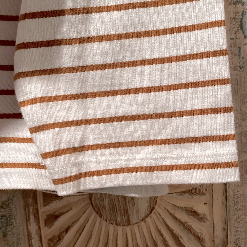 EUC J.Crew Factory Tan and White Striped Ruffle Neck Henley /3X/ - Picture 5 of 6